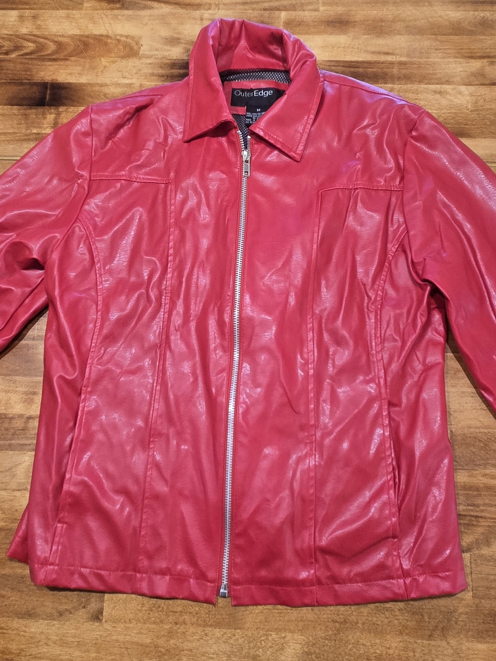 Outer Edge Women's Red Faux Leather Zip Jacket